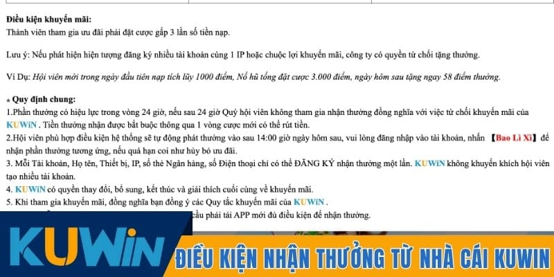 Điều kiện nhận thưởng từ nhà cái trực tuyến KUWIN